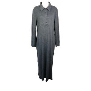 Vintage 90s Paquette Too! Dark Grey Knit Midi Henley Shirt Dress 14